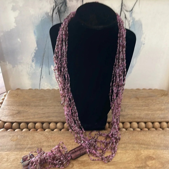 Beaded long multi strand necklace glass purple - Picture 3 of 9